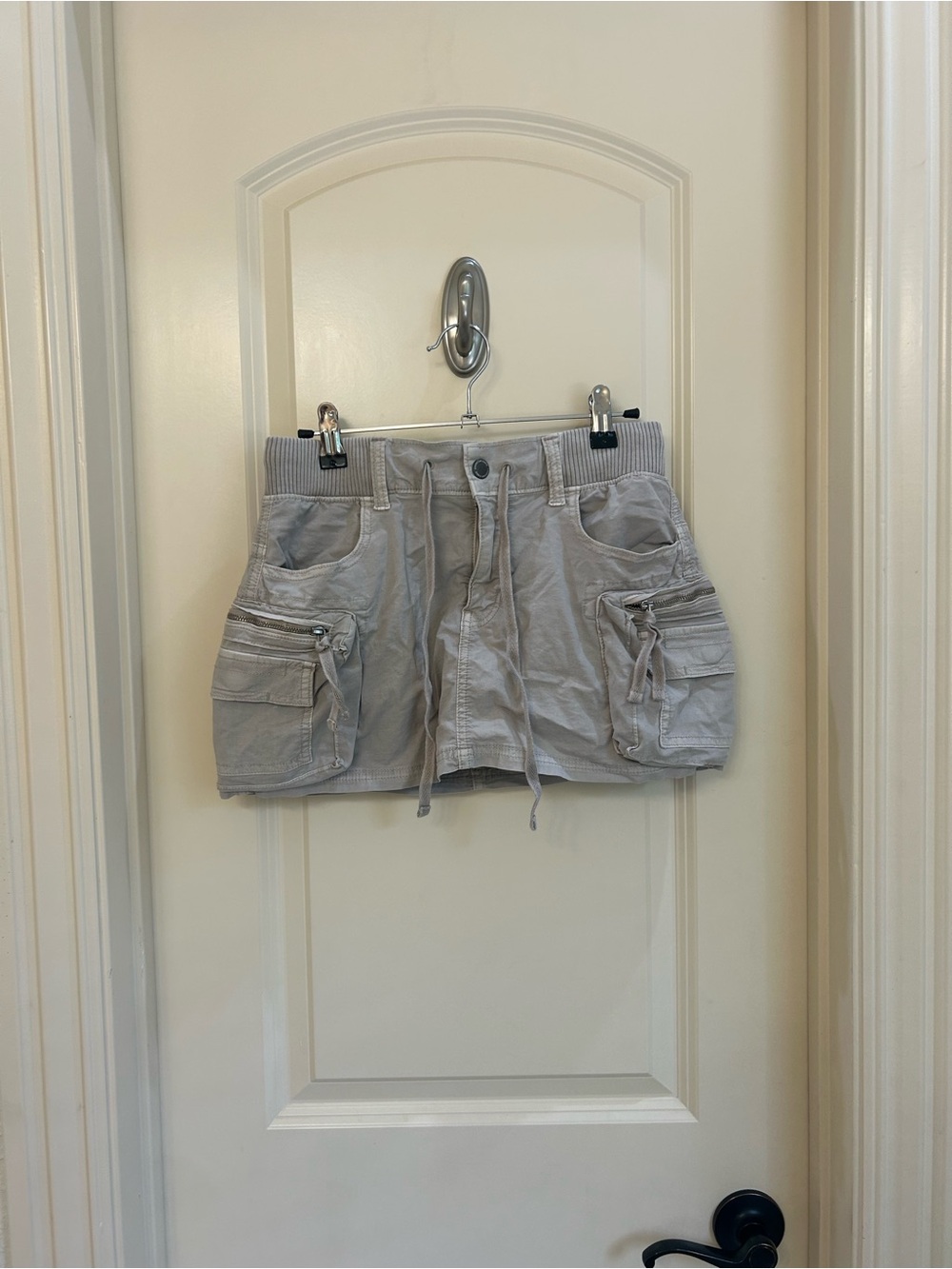 American Eagle Light Gray Cargo Mini Skirt with Drawstring Waist